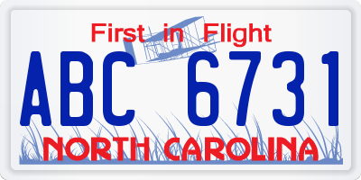NC license plate ABC6731