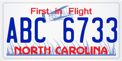 NC license plate ABC6733