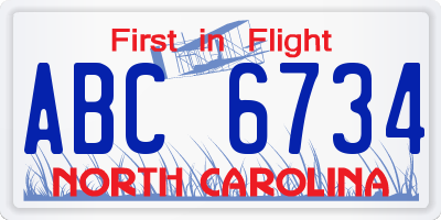 NC license plate ABC6734