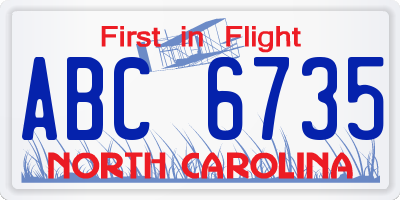 NC license plate ABC6735