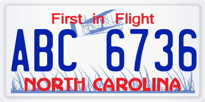 NC license plate ABC6736
