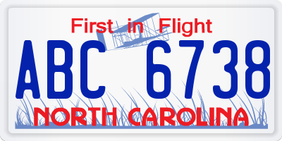 NC license plate ABC6738