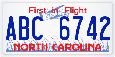 NC license plate ABC6742