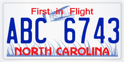 NC license plate ABC6743