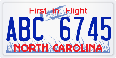 NC license plate ABC6745