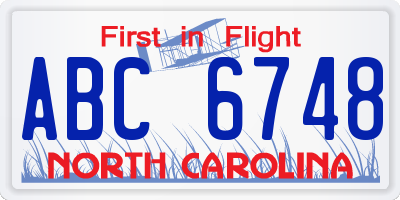 NC license plate ABC6748