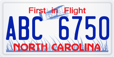 NC license plate ABC6750