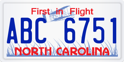 NC license plate ABC6751
