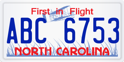NC license plate ABC6753