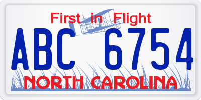 NC license plate ABC6754