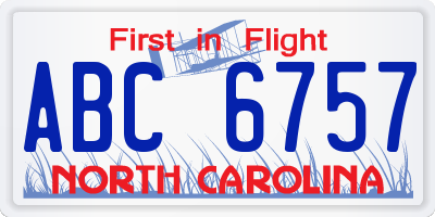 NC license plate ABC6757