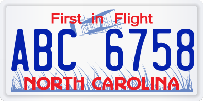 NC license plate ABC6758
