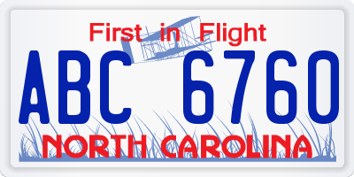 NC license plate ABC6760