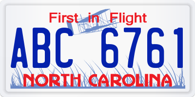NC license plate ABC6761