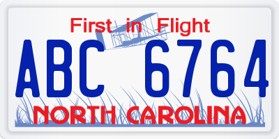 NC license plate ABC6764