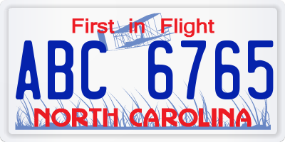 NC license plate ABC6765