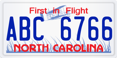 NC license plate ABC6766