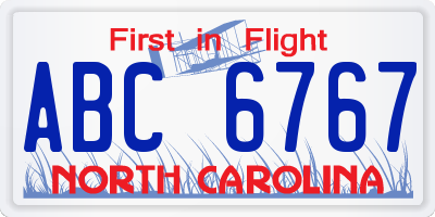 NC license plate ABC6767