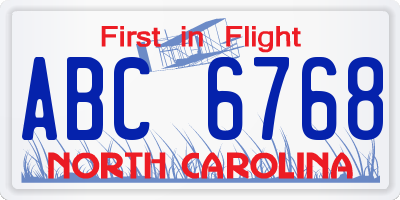 NC license plate ABC6768