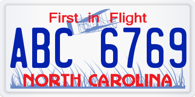 NC license plate ABC6769