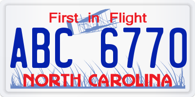 NC license plate ABC6770