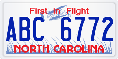 NC license plate ABC6772