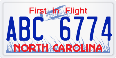 NC license plate ABC6774