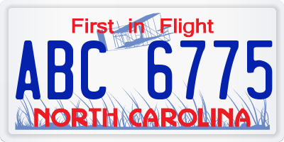 NC license plate ABC6775