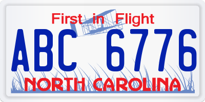 NC license plate ABC6776