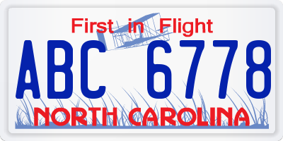 NC license plate ABC6778