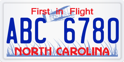 NC license plate ABC6780