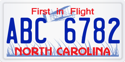 NC license plate ABC6782