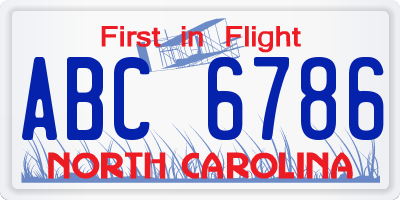 NC license plate ABC6786