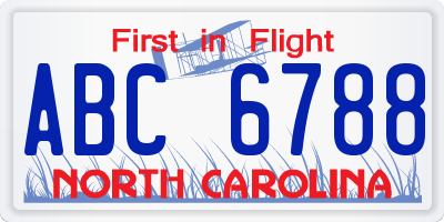 NC license plate ABC6788