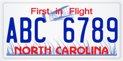 NC license plate ABC6789