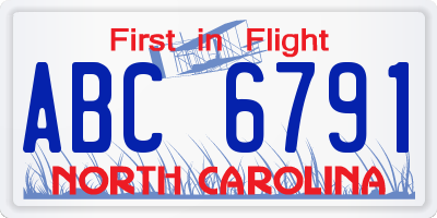 NC license plate ABC6791