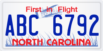 NC license plate ABC6792