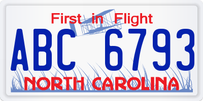 NC license plate ABC6793