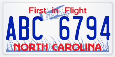 NC license plate ABC6794