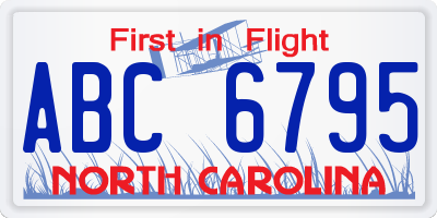 NC license plate ABC6795
