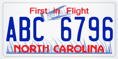 NC license plate ABC6796