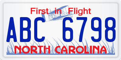 NC license plate ABC6798