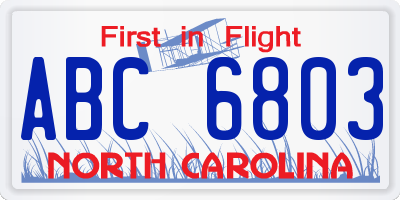 NC license plate ABC6803
