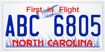 NC license plate ABC6805