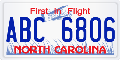 NC license plate ABC6806