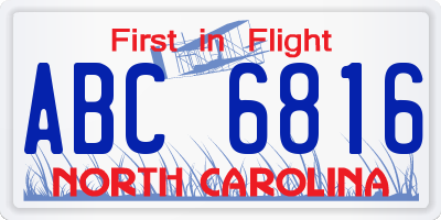 NC license plate ABC6816