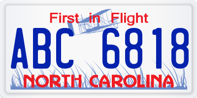 NC license plate ABC6818