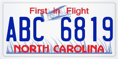 NC license plate ABC6819