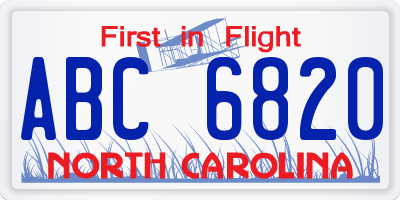 NC license plate ABC6820