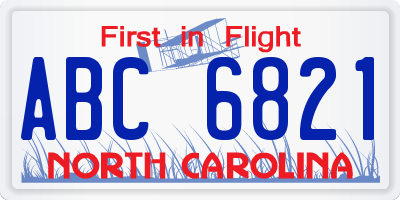 NC license plate ABC6821